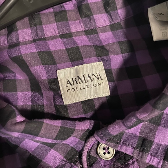 Armani Collezioni Men's Purple and Black Checkered Shirt - Picture 3 of 4